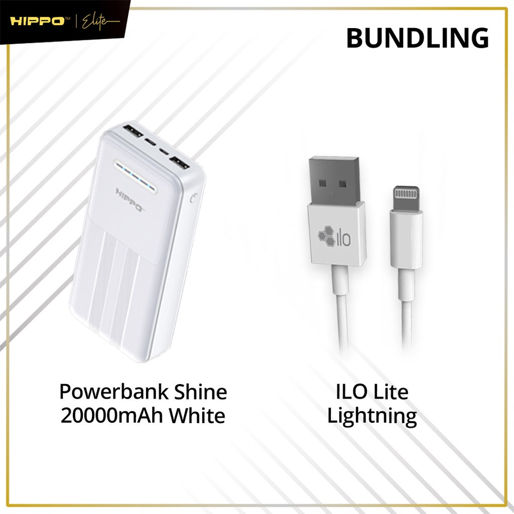 Hippo Bundling Powerbank 10000Mah Shine Smart Detect Charging 2,4A Cable USB Lightning Type Adaptor Kepala Cha 6