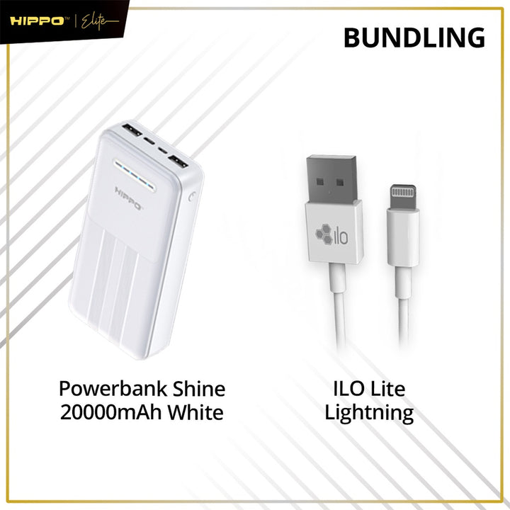 Hippo Bundling Powerbank 10000Mah Shine Smart Detect Charging 2,4A Cable USB Lightning Type Adaptor Kepala Cha 6