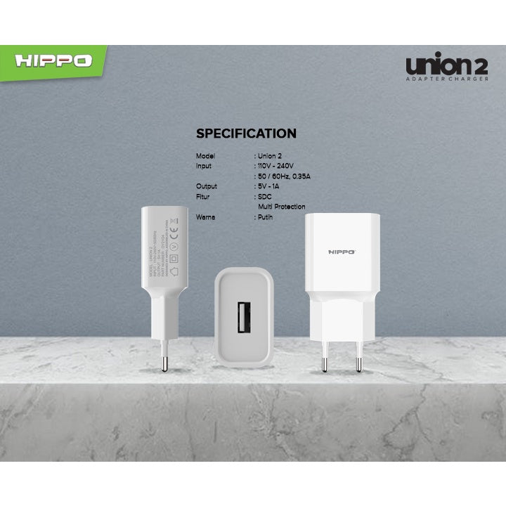 Hippo Adaptor Union 2 | 1A | SDC USB Adapter Kepala Casan Colokan Adapter Charger Charging Rumah Travel Port O 9