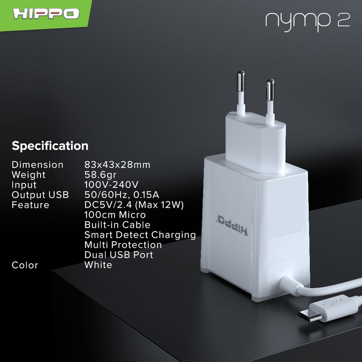 Hippo Adapter NYMP 2 | 2.4A SDC USB Adapter Kepala Casan Colokan Charger Charging Rumah Type C Iphone Micro Tr 9