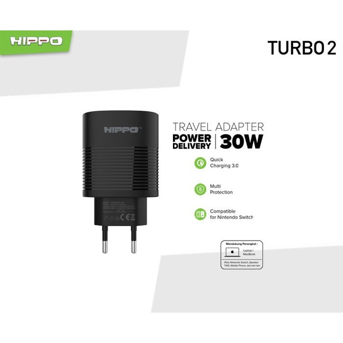 Hippo Adaptor Turbo 2 PD 30W Quick Fast Charging 3.0 Travel Adapter Kepala Casan Colokan Charger Rumah type C  9