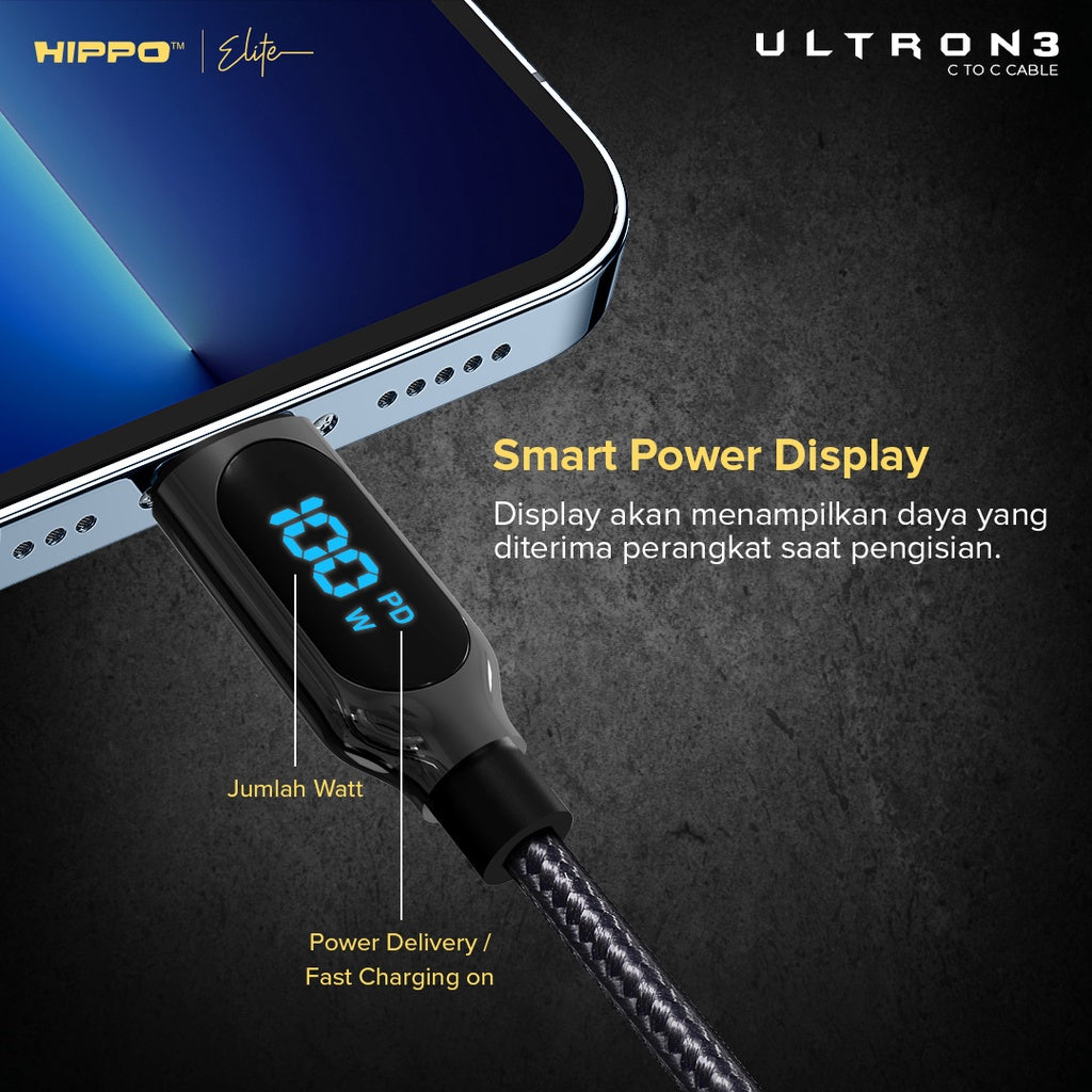 Hippo Kabel Data Super Fast Charging Ultron 3 Type C to Type C 5A 100 W 120 CM Quick Charge 3.0 Quick Charging 4