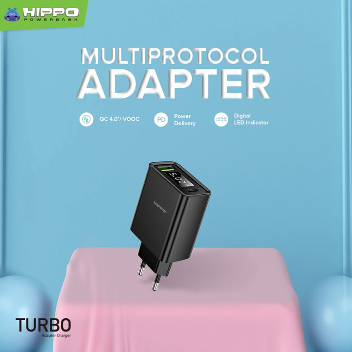 Hippo Turbo Adaptor Charger Quick Charge 4.0 PD 30W VOOC With Digital LED Kepala Charger Casan 7