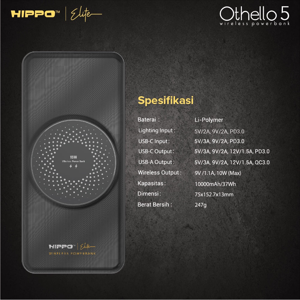 Hippo Elite PowerBank Othello 5 PD 22.5W 10000mAh MagSafe Magnetic Wireless 15W Charging Power Bank 5