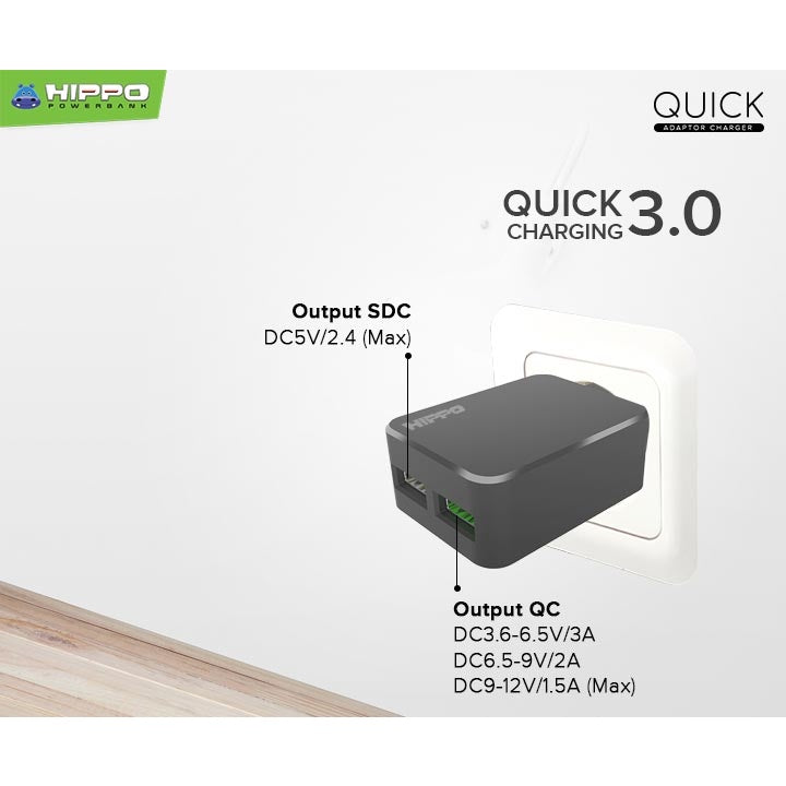 Hippo Quick 2 PORT Adapter Fast Charging 3.0 Dual Port Charger 2