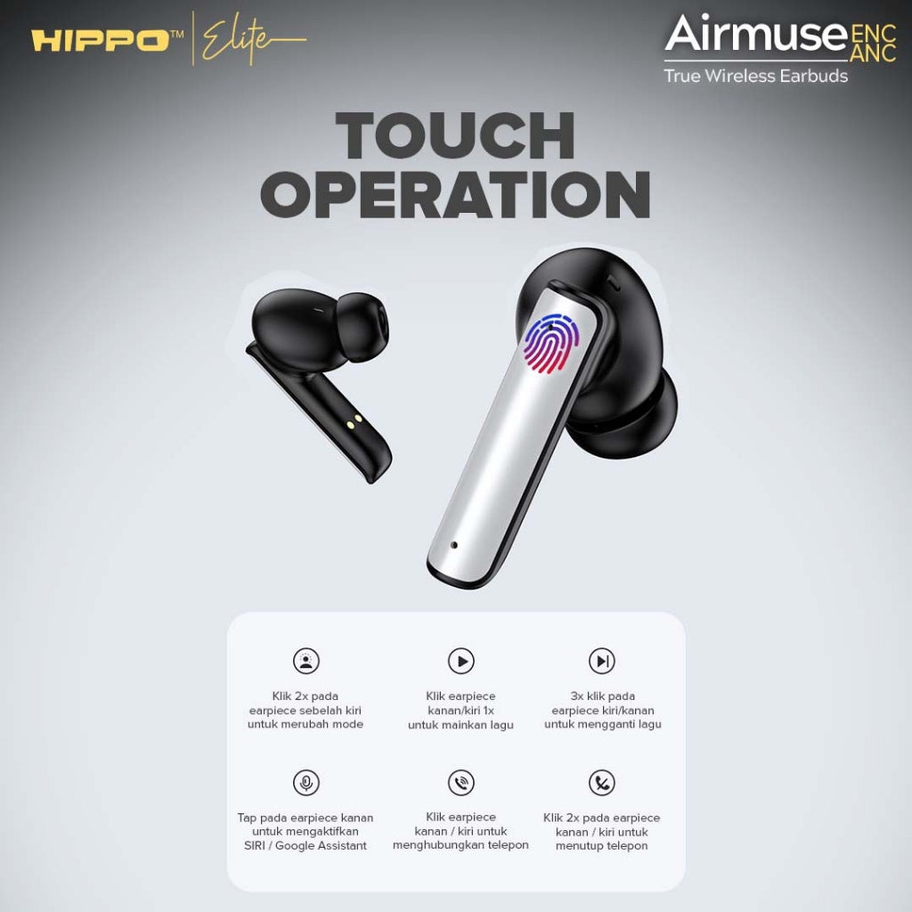 Hippo TWS Airmuse ANC &amp; ENC Bluetooth 5.3 True Wireless Stereo HiFi Sound Volume Control 3