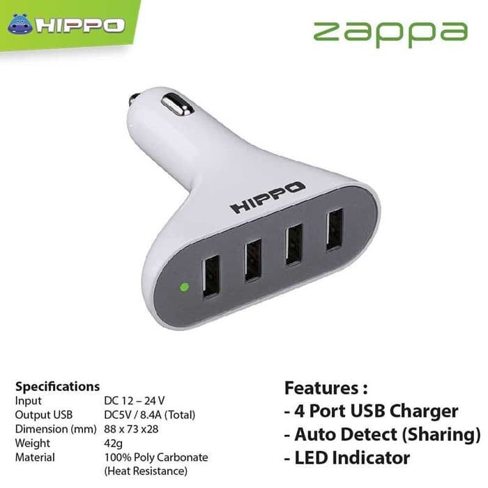 Hippo Zappa Car Charger 4 Output 8.4A 4