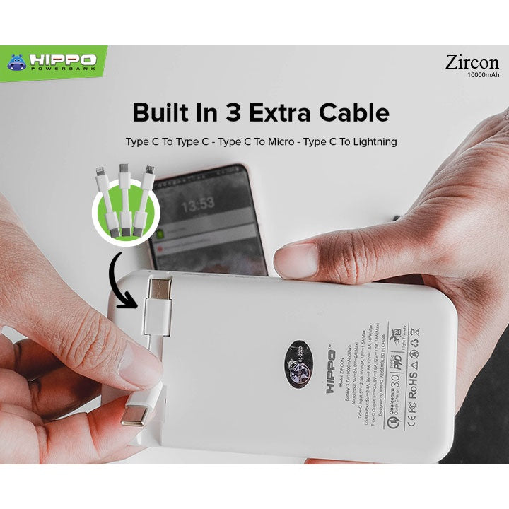 Hippo PowerBank Zircon 10000mAh QC 3.0 + PD 18W Quick Charging Garansi Resmi Power Bank 7