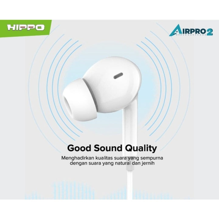 Hippo Headset Handsfree Airpro 2 Earbuds Jack 3.5MM Stereo Clear and Powerful Wired Earphone Hands Free Earbud 6