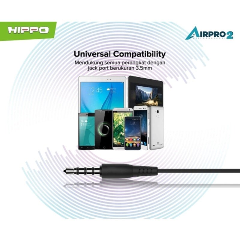 Hippo Headset Handsfree Airpro 2 Earbuds Jack 3.5MM Stereo Clear and Powerful Wired Earphone Hands Free Earbud 3