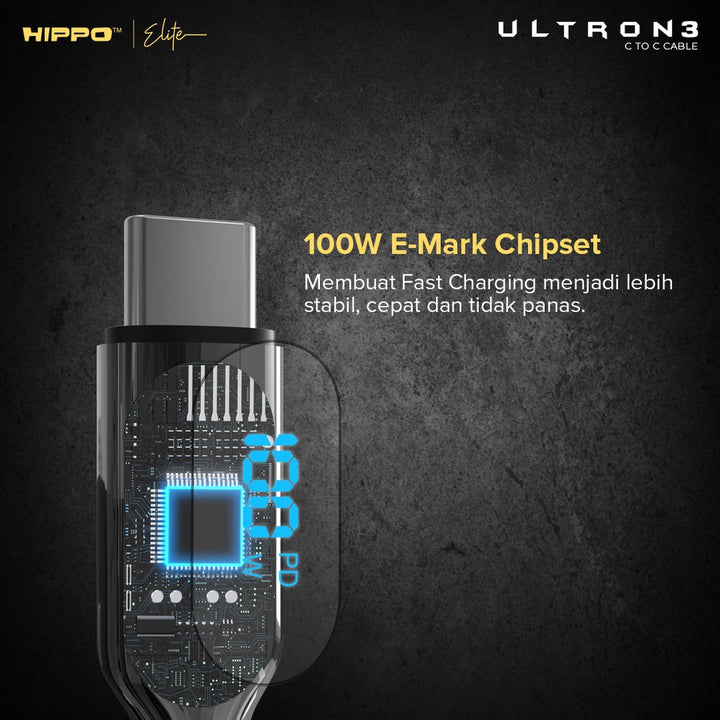 Hippo Kabel Data Super Fast Charging Ultron 3 Type C to Type C 5A 100 W 120 CM Quick Charge 3.0 Quick Charging 7
