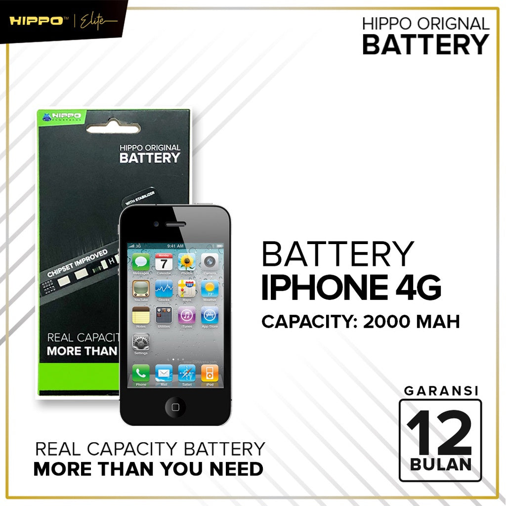 Hippo Baterai Iphone 4G 2000 MAH Garansi Resmi