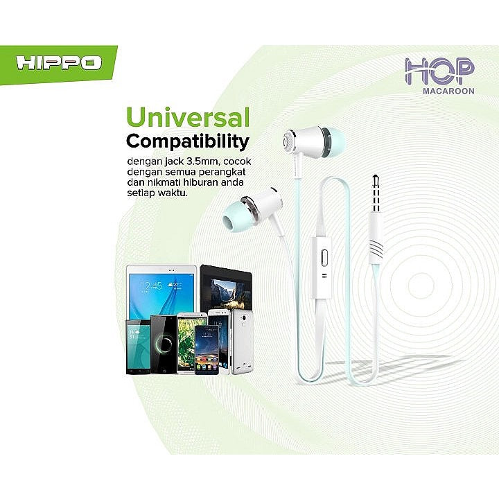 Hippo Earphone Hop Macaroon Super Bass Jack 3.5mm Wired Handsfree Android Original Earbuds Headset 8