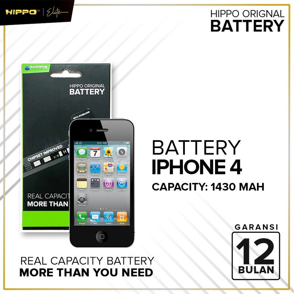 Hippo Baterai iPhone 4 1430 MAH Original Premium Cell Quality Garansi Resmi