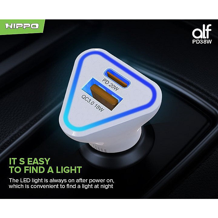Hippo Car Charger ALF 2 PD 38W Power Delivery Fast Quick Charging 3.0 Casan Colokan Mobil Type C Android Iphon 5