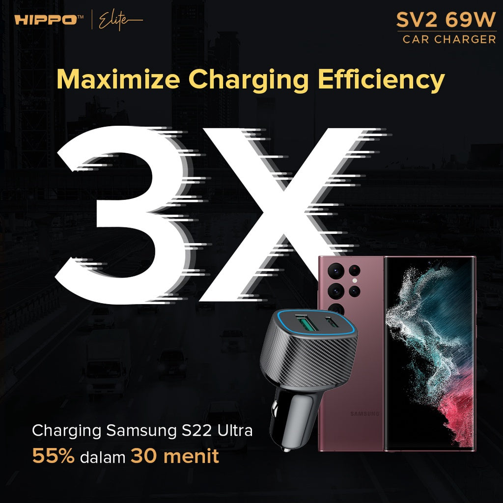 Hippo Car Charger SV 2 PD 69W Power Delivery Fast Quick Charging 3.0 Casan Colokan Mobil Type C Android Iphone 4