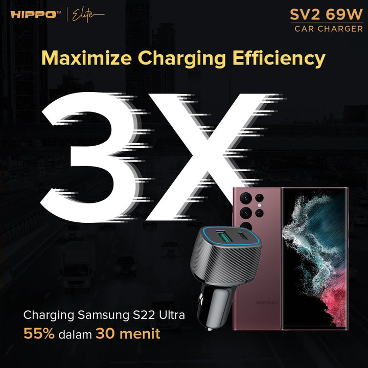 Hippo Car Charger SV 2 PD 69W Power Delivery Fast Quick Charging 3.0 Casan Colokan Mobil Type C Android Iphone 4