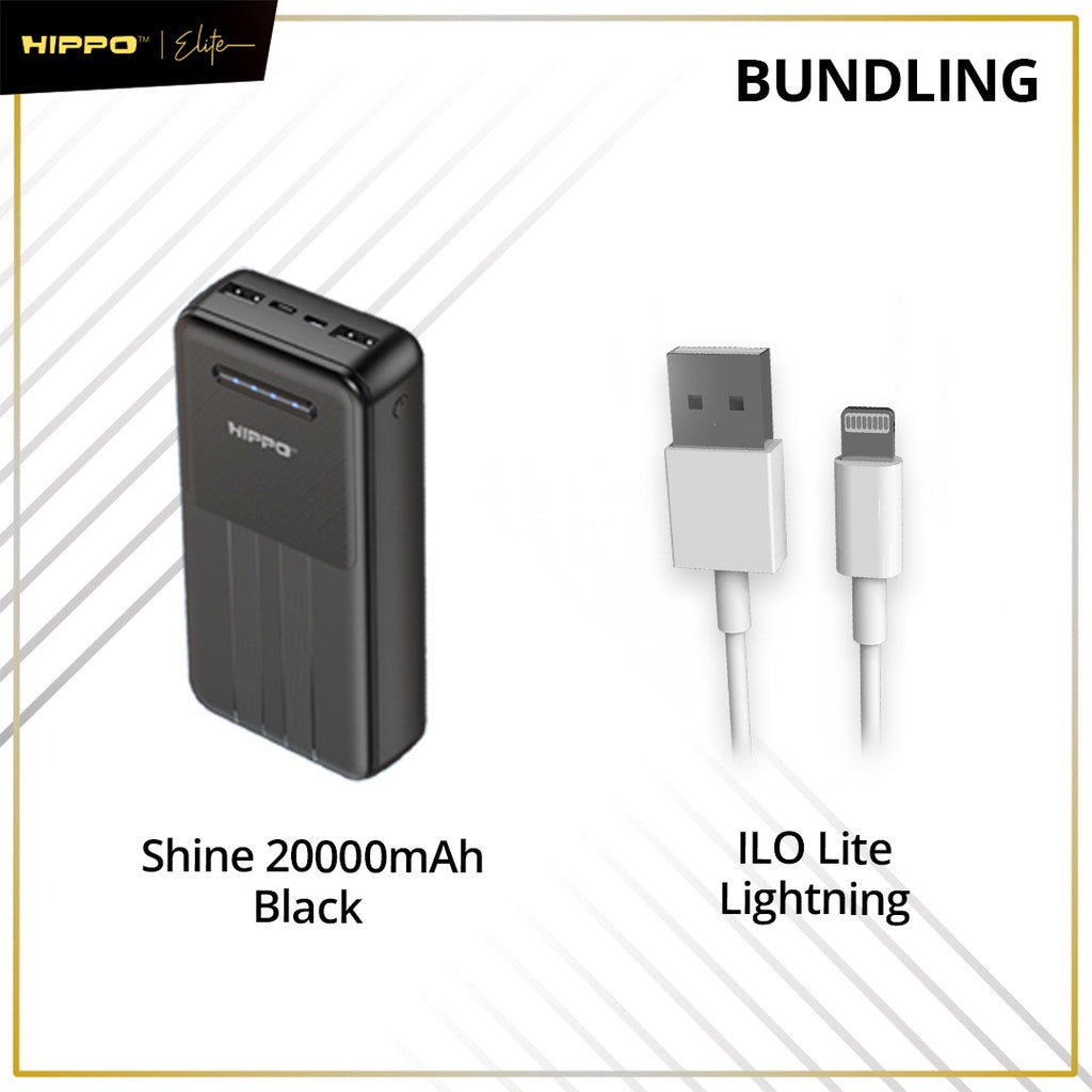 Hippo Bundling Powerbank 10000Mah Shine Smart Detect Charging 2,4A Cable USB Lightning Type Adaptor Kepala Cha 3