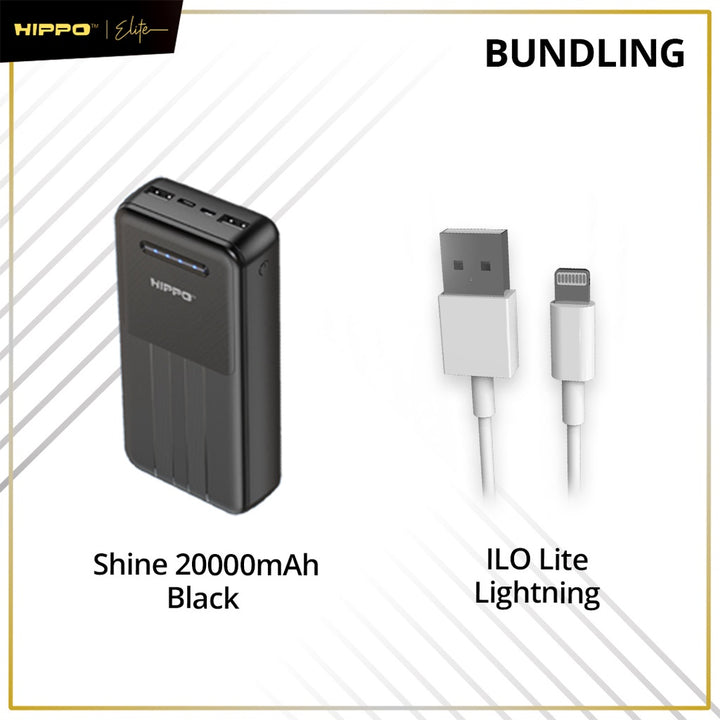 Hippo Bundling Powerbank 10000Mah Shine Smart Detect Charging 2,4A Cable USB Lightning Type Adaptor Kepala Cha 3