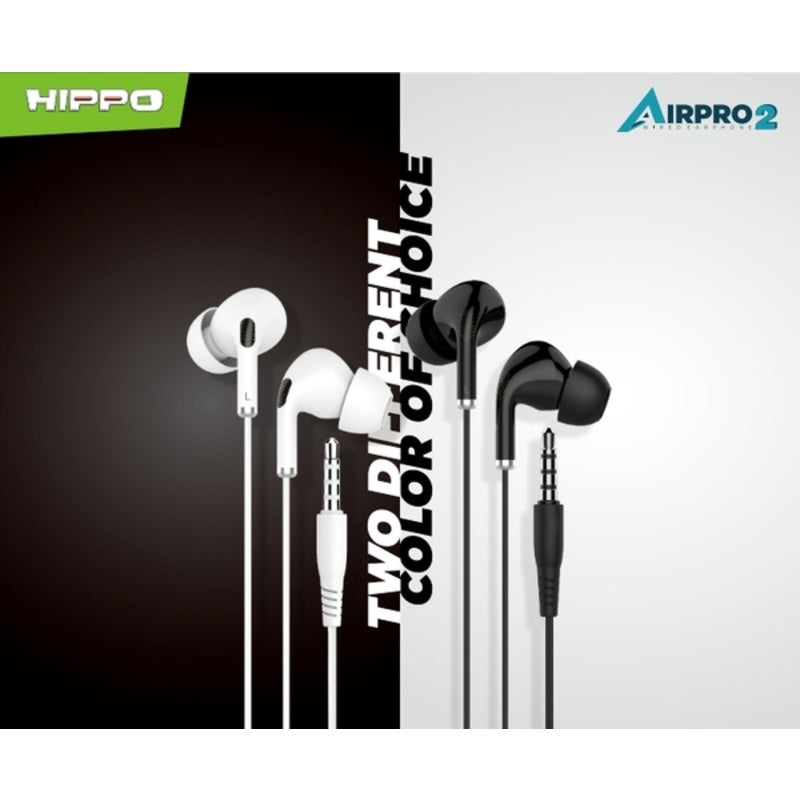 Hippo Headset Handsfree Airpro 2 Earbuds Jack 3.5MM Stereo Clear and Powerful Wired Earphone Hands Free Earbud 7