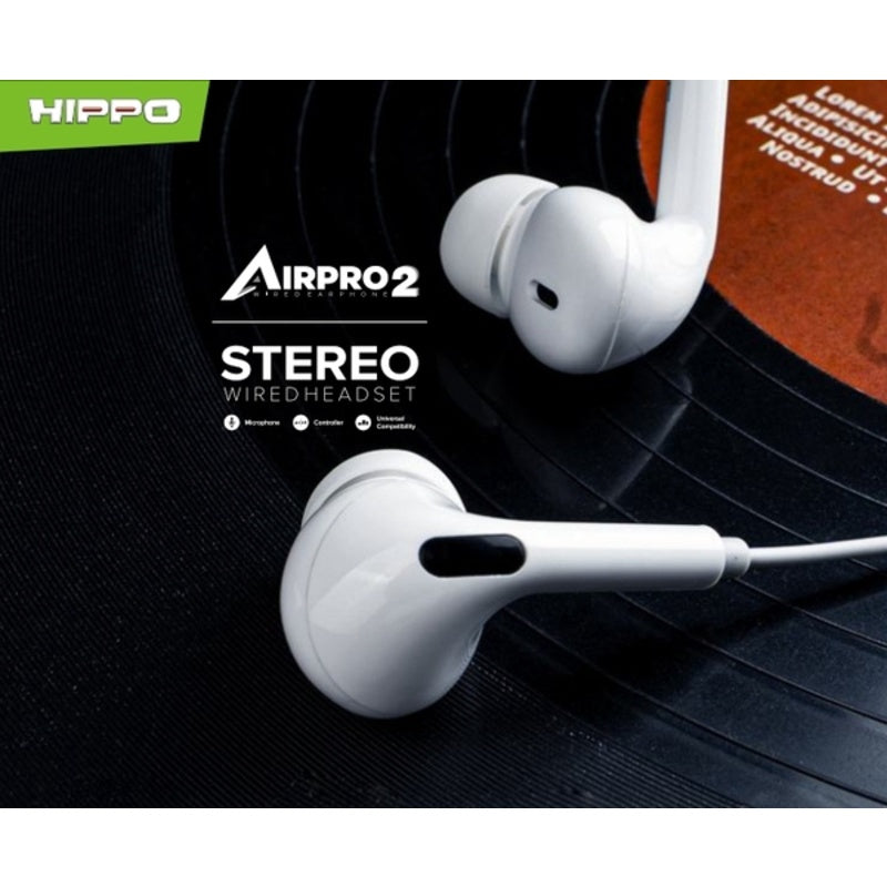 Hippo Headset Handsfree Airpro 2 Earbuds Jack 3.5MM Stereo Clear and Powerful Wired Earphone Hands Free Earbud 8