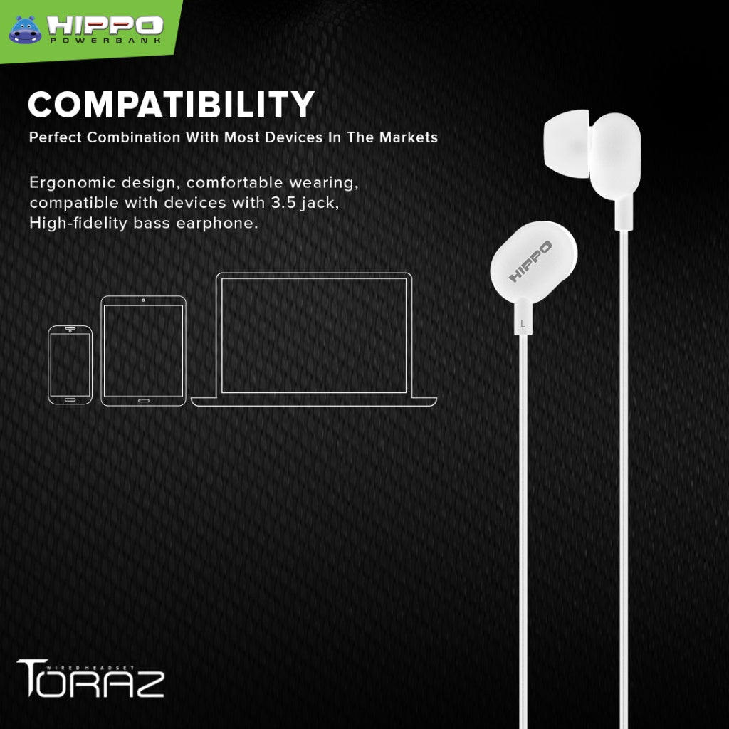 Hippo Earphone Toraz Super Bass Jack 3.5 mm Wired Handsfree Android Original Earbuds Headset 7