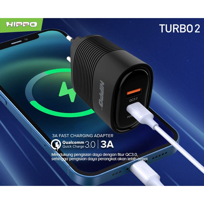 Hippo Adaptor Turbo 2 PD 30W Quick Fast Charging 3.0 Travel Adapter Kepala Casan Colokan Charger Rumah type C  4