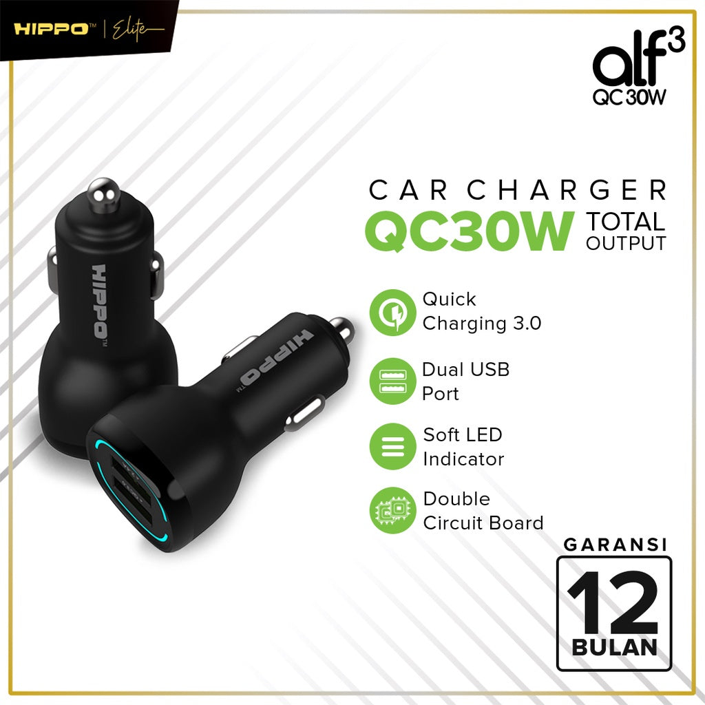 Hippo Car Charger ALF 3 QC 30W QC Fast Quick Charging 3.0 Casan Colokan Mobil Type C Android Iphone Micro Ligh 2
