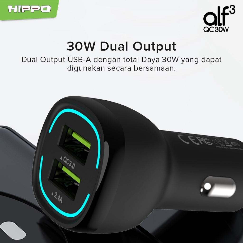 Hippo Car Charger ALF 3 QC 30W QC Fast Quick Charging 3.0 Casan Colokan Mobil Type C Android Iphone Micro Ligh 9