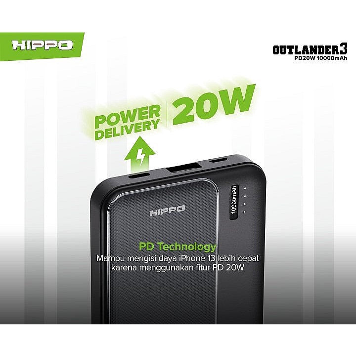 Hippo PowerBank Outlander 3 PD 20W 10000mAh Quick Fast Charging Power Bank Type C Power Delivery QC Dual Port  8