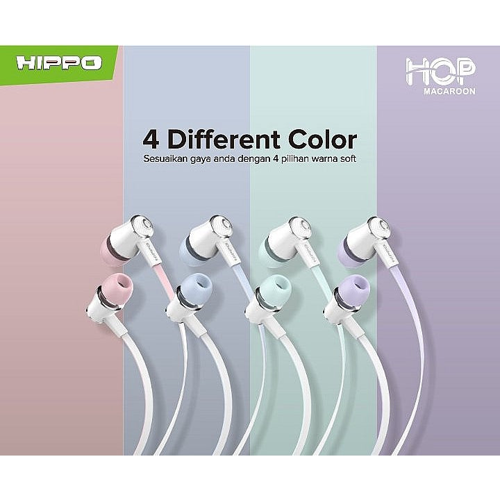 Hippo Earphone Hop Macaroon Super Bass Jack 3.5mm Wired Handsfree Android Original Earbuds Headset 7