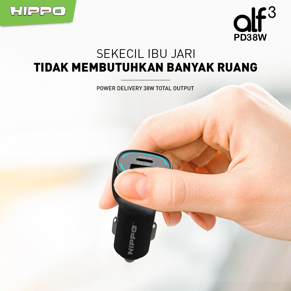 Hippo Car Charger ALF 3 PD 38W Power Delivery Fast Quick Charging 3.0 Casan Colokan Mobil Type C 5