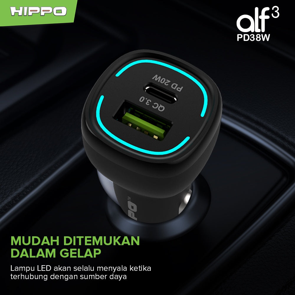 Hippo Car Charger ALF 3 PD 38W Power Delivery Fast Quick Charging 3.0 Casan Colokan Mobil Type C 4
