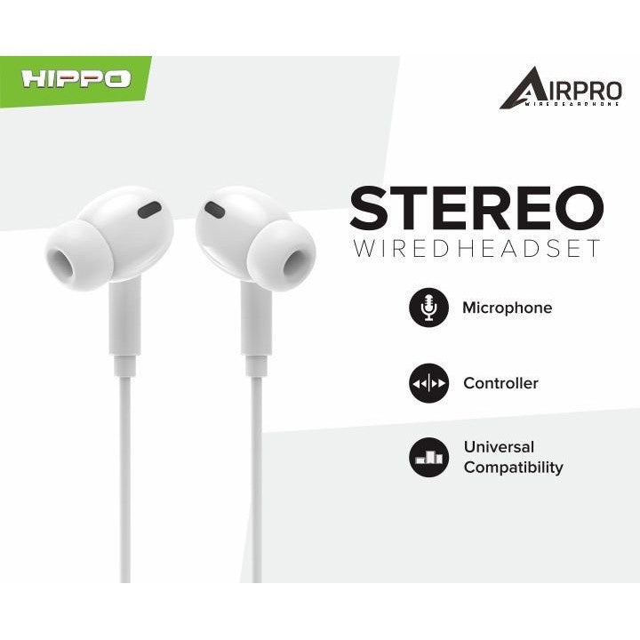 Hippo Headset Handsfree Airpro Earbuds Jack 3.5MM Stereo Clear and Powerful Wired Earphone Hands Free Earbud 2