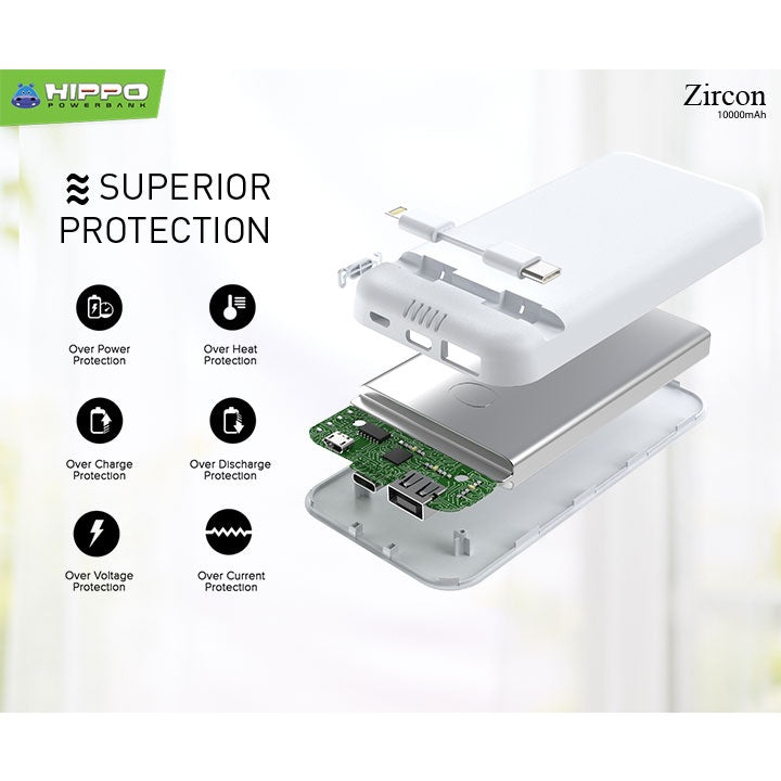 Hippo PowerBank Zircon 10000mAh QC 3.0 + PD 18W Quick Charging Garansi Resmi Power Bank 6