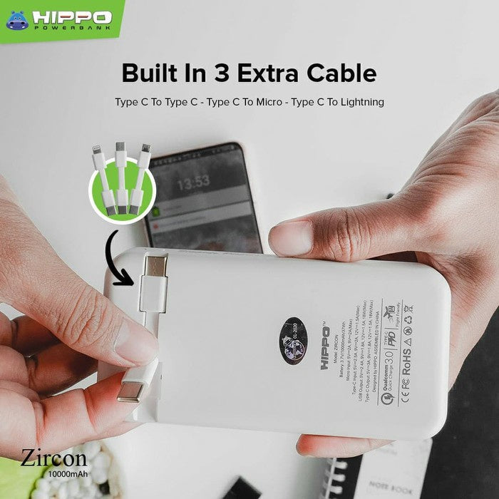 Hippo PowerBank Zircon 10000mAh QC 3.0 + PD 18W Quick Charging Garansi Resmi Power Bank 2