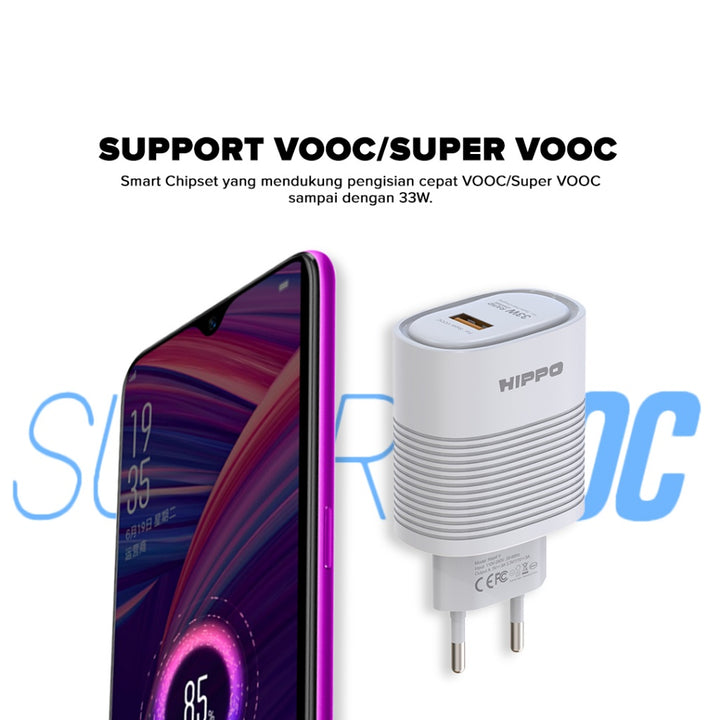 Hippo Adaptor Rapid Oppo Super VOOC 33W Flash Charge Realme Dart Charge Original Adapter Kepala Casan Colokan  9