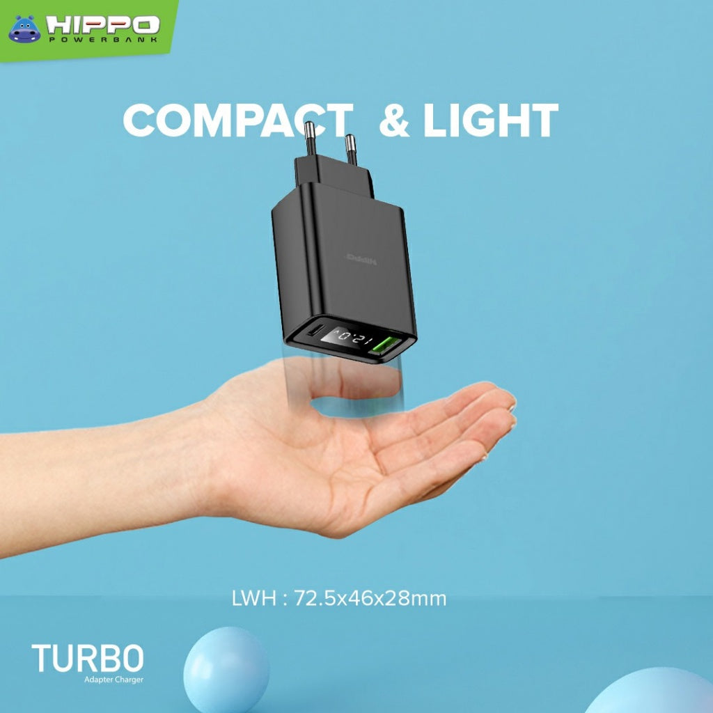 Hippo Turbo Adaptor Charger Quick Charge 4.0 PD 30W VOOC With Digital LED Kepala Charger Casan 6