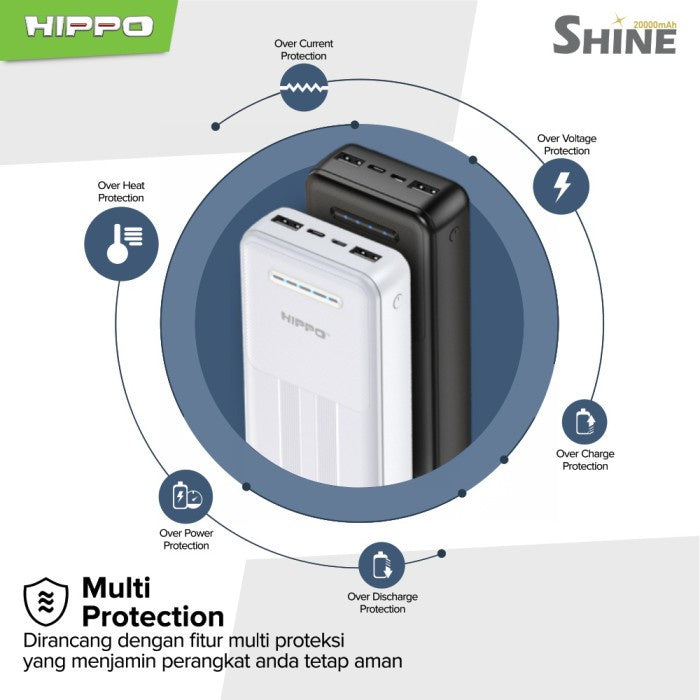 Hippo PowerBank Shine 10000mAh Dual Output Smart Detect Charging Power Bank SDC Type C iPhone Micro 3