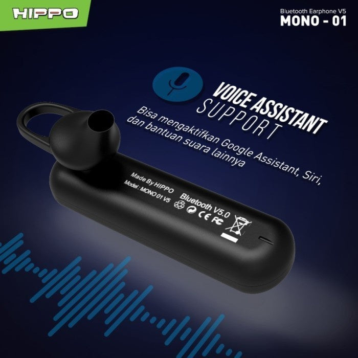 Hippo Bluetooth Mono 01 V5.0 HiFi Sound Volume Control With Mic Earbuds Earphone 5