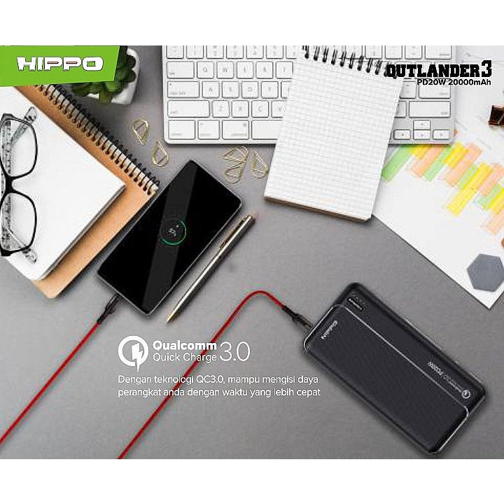 Hippo Outlander PowerBank Fast Charging Quick Charge 3.0 20000Mah USB A+C PD 20W Power Bank Super Fast Chargin 5