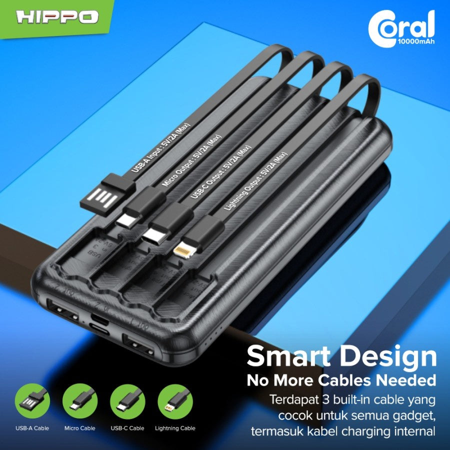 Hippo PowerBank Coral 10000mAh 5 Output Smart Detect Charging Smart Detect Charging Power Bank SDC Type C iPho 5