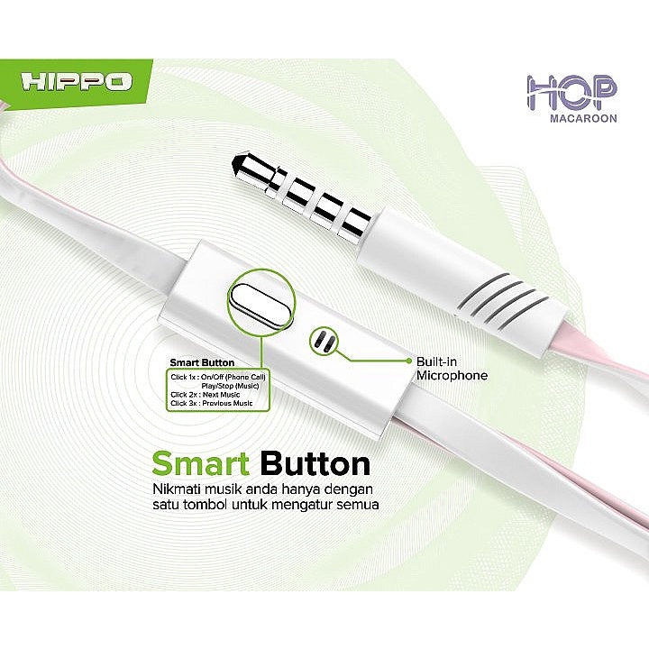 Hippo Earphone Hop Macaroon Super Bass Jack 3.5mm Wired Handsfree Android Original Earbuds Headset 5
