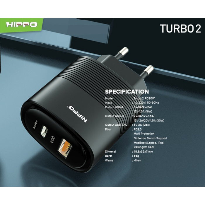 Hippo Adaptor Turbo 2 PD 30W Quick Fast Charging 3.0 Travel Adapter Kepala Casan Colokan Charger Rumah type C  5