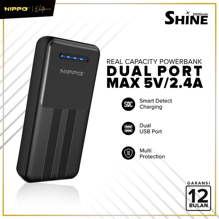Hippo PowerBank Shine 20000mAh Dual Output Smart Detect Charging Power Bank SDC Type C iPhone Micro