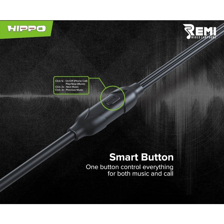 Hippo Earphone Remi Super Bass Jack 3.5 mm Wired Handsfree Android Original Earbuds Headset 6
