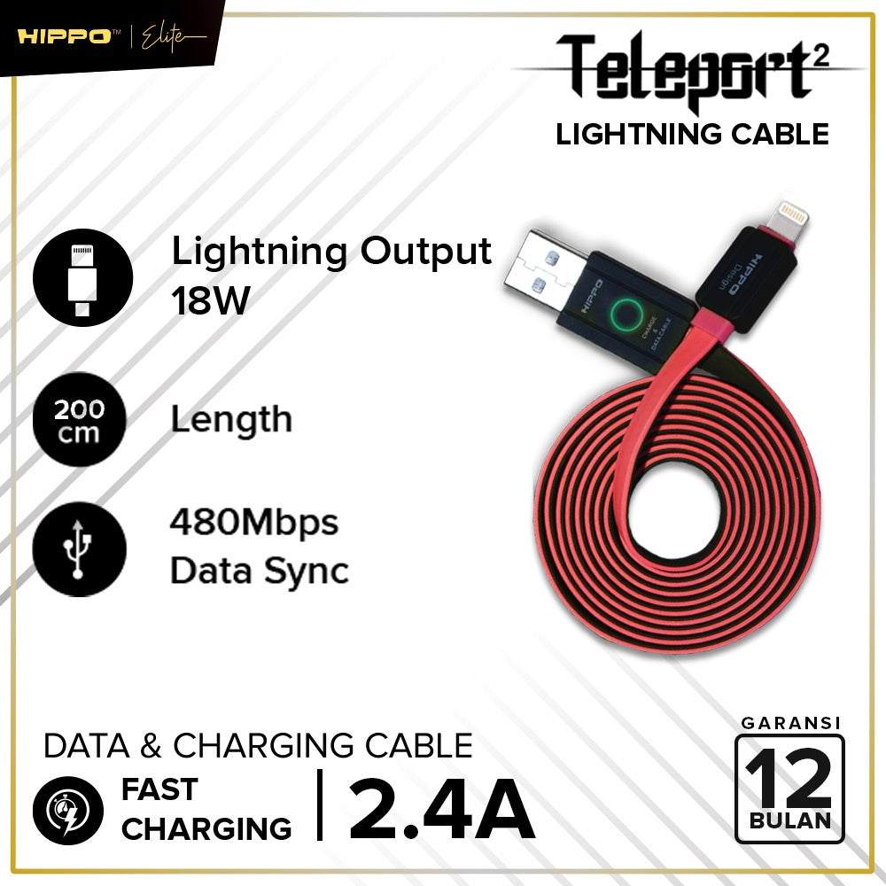 Hippo Kabel Data Teleport 2 USB to Lightning 2.4A Quick Charge 3.0 Fast Charging iPhone Data Cable 2