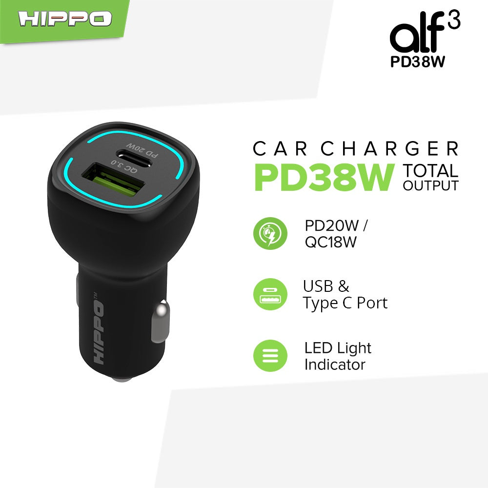 Hippo Car Charger ALF 3 PD 38W Power Delivery Fast Quick Charging 3.0 Casan Colokan Mobil Type C 7
