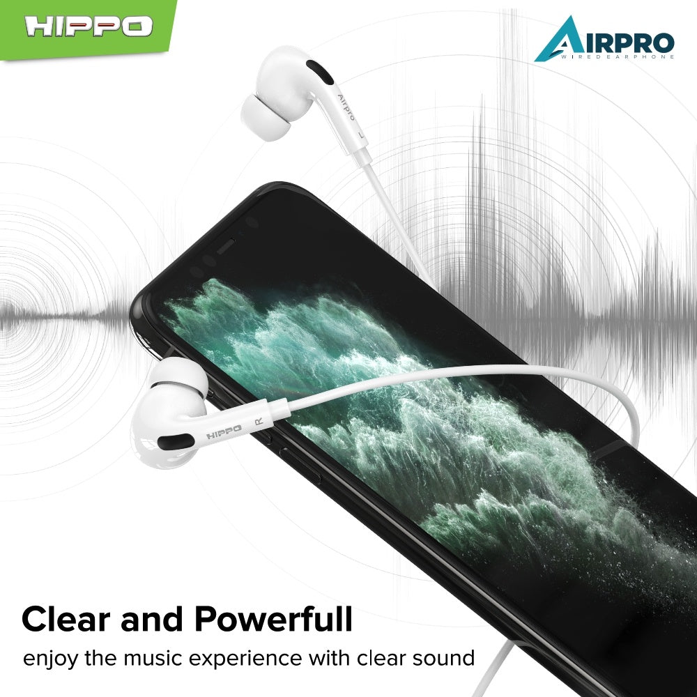 Hippo Headset Handsfree Airpro Earbuds Jack 3.5MM Stereo Clear and Powerful Wired Earphone Hands Free Earbud 8