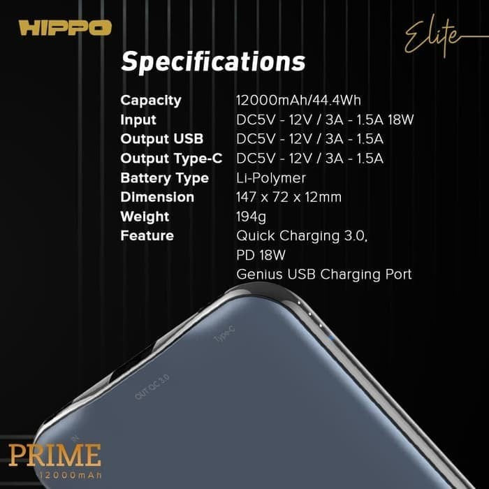 Hippo Elite Power Bank Prime Gen 2 12000 mAh PD 18W Quick Charging 3.0 2